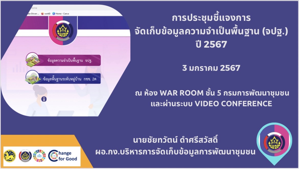🌈 03/01/67 พช.สิงห์บุรี ร่วมประชุมชี้แจงการจัดเก็บข้อมูลความจำเป็นพื้นฐาน (จปฐ.) ปี 2567ผ่านระบบวีดิทัศน์ทางไกล (VDO Conference)